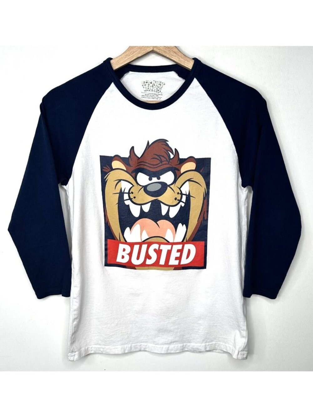 Looney Tunes Taz Busted Graphic T Shirt Boys 10-12 Raglan 3/4 Sleeve Cartoon